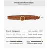 Mei Mary Handmade Braided Leather Belt - Top Grain Cowhide Vintage Double-sided Prong Buckle - Gold-plated Fashion Round Buckle Women's Belt