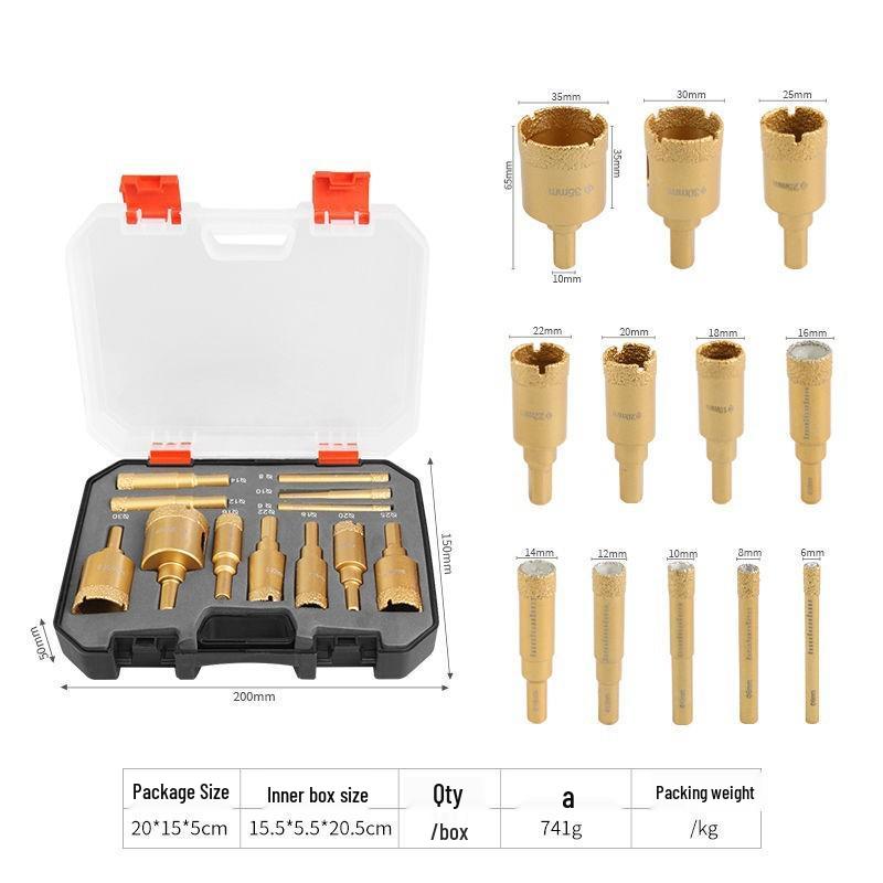 12-Piece Dry Drill Hole Saw Set for Granite, Marble, Porcelain, Vitrified Tile, Ceramic, and Stone