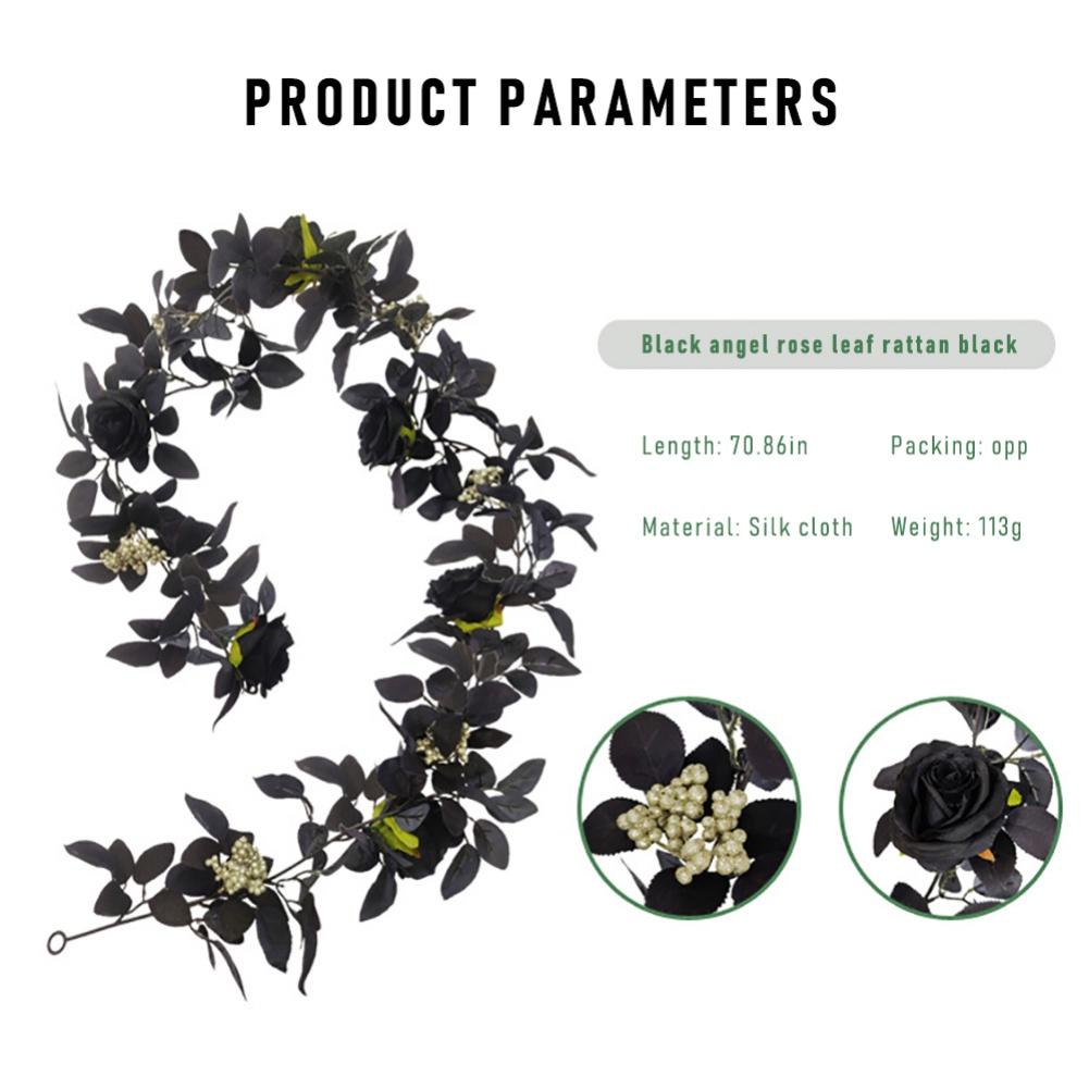 180CM Wall Hanging Artificial Plant Fake Flower Vine Halloween Simulation Black Flower Rose Hanging Garland For Fireplace Decor