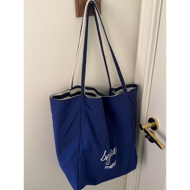 Полосатая холщовая сумка-тоут в корейском стиле - Вместительная повседневная сумка через плечо (А83)