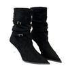 Design pointed thin heel thin boots women's autumn new short tube pleated stacking boots knight short boots
