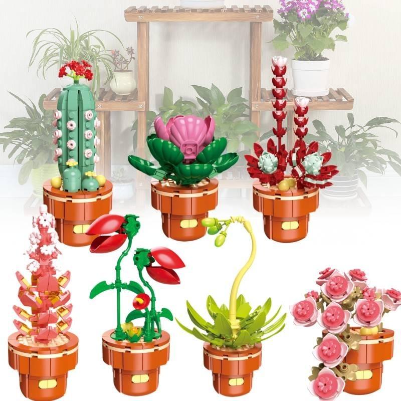 Exquisite Diy Mini Brick Plant Pot Model Kit Fun Plastic Building Blocks Toy
