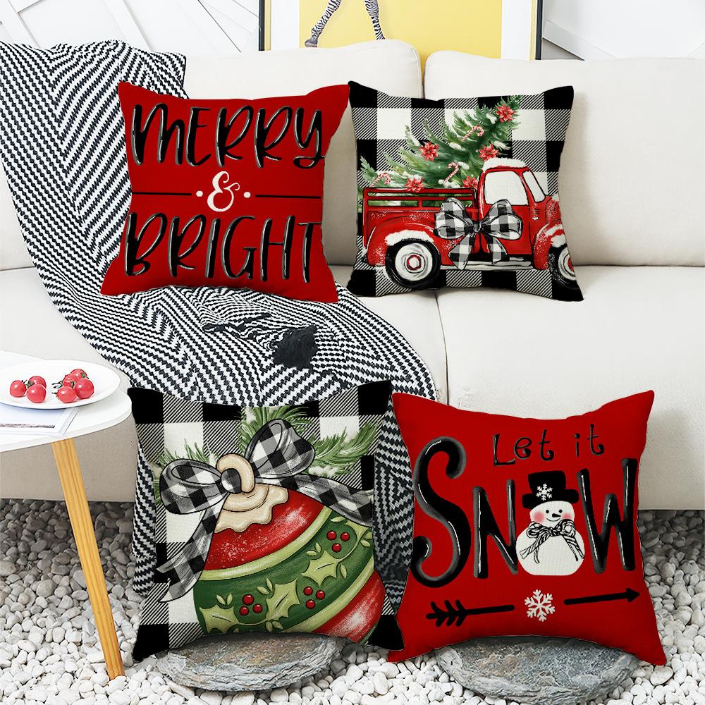 New Red Stripe Holiday Decoration Family Bell Snowman Christmas Sofa Cushion Cover Decorative Cushion