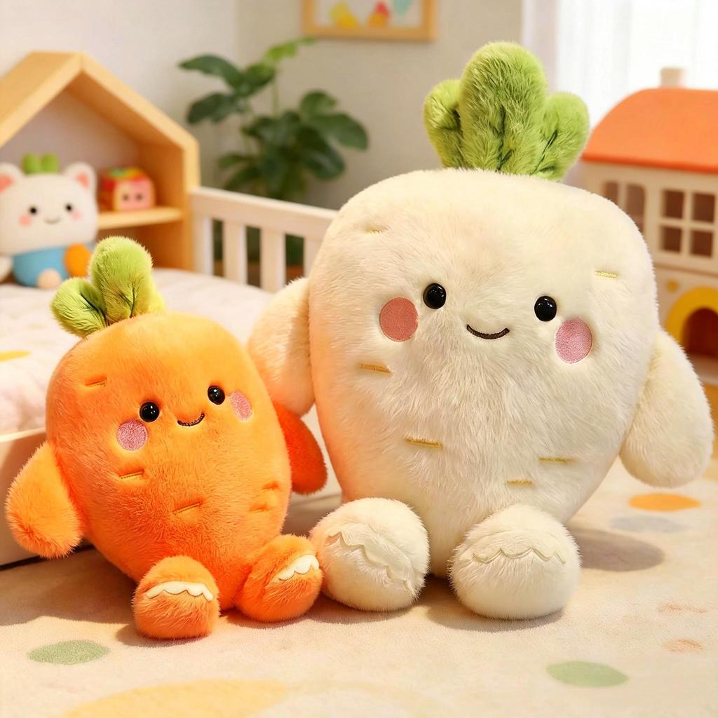 Cute Carrot Turnip Plush Toy Soft Vegetable Stuffed Pillow Cartoon Farm Doll Home Desk Decor Kids Boy Girl Birthday Gift