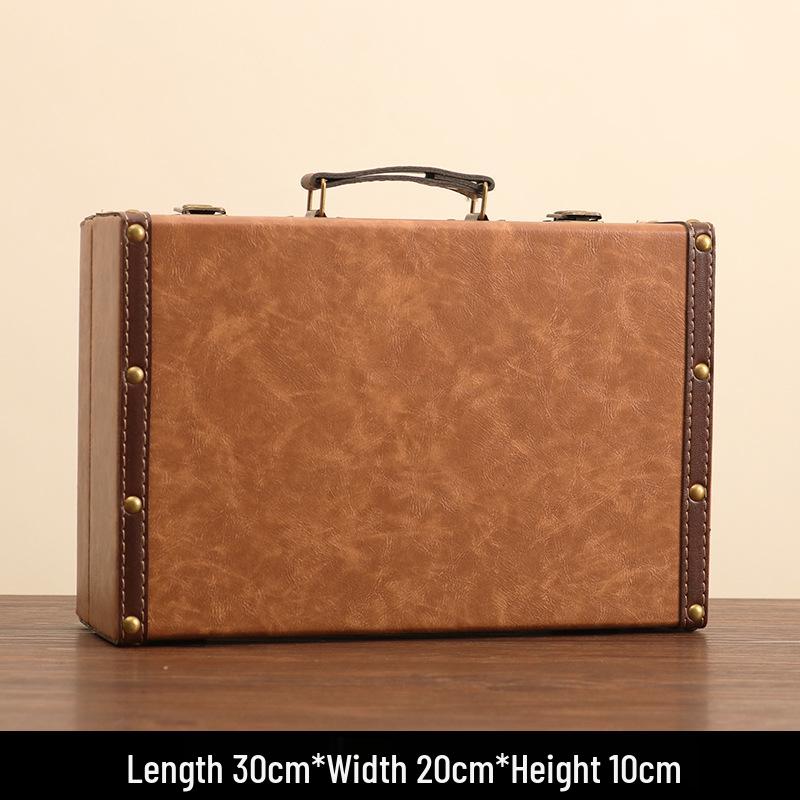 Vintage Leather Jewelry & Sundries Storage Box - Wooden Photography & Decoration Chest