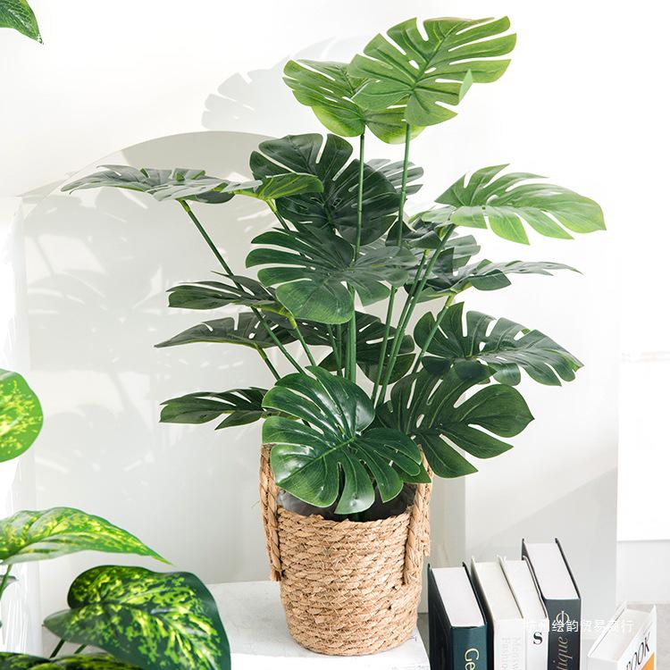 Nordic Style Monstera Faux Plant Arrangement for Living Room Decor