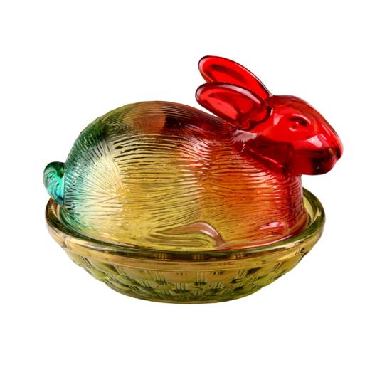 Стеклянный кролик на гнезде Конфетница с крышкой Градиентный цвет Имитация хрусталя Конфетница для закусок Десертов Печенья Пасхальное украшение для стола Rabbit