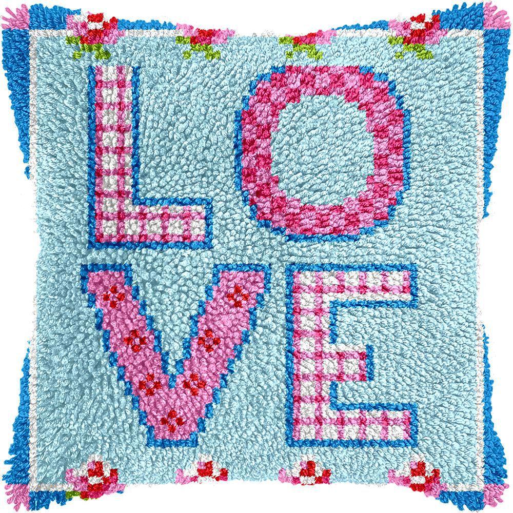 Latch Hook Pillow Case Rug Sewing Set with Pre-Printed Pattern DIY Crochet Yarn Embroidery Needlework Craft Kits Home Decor