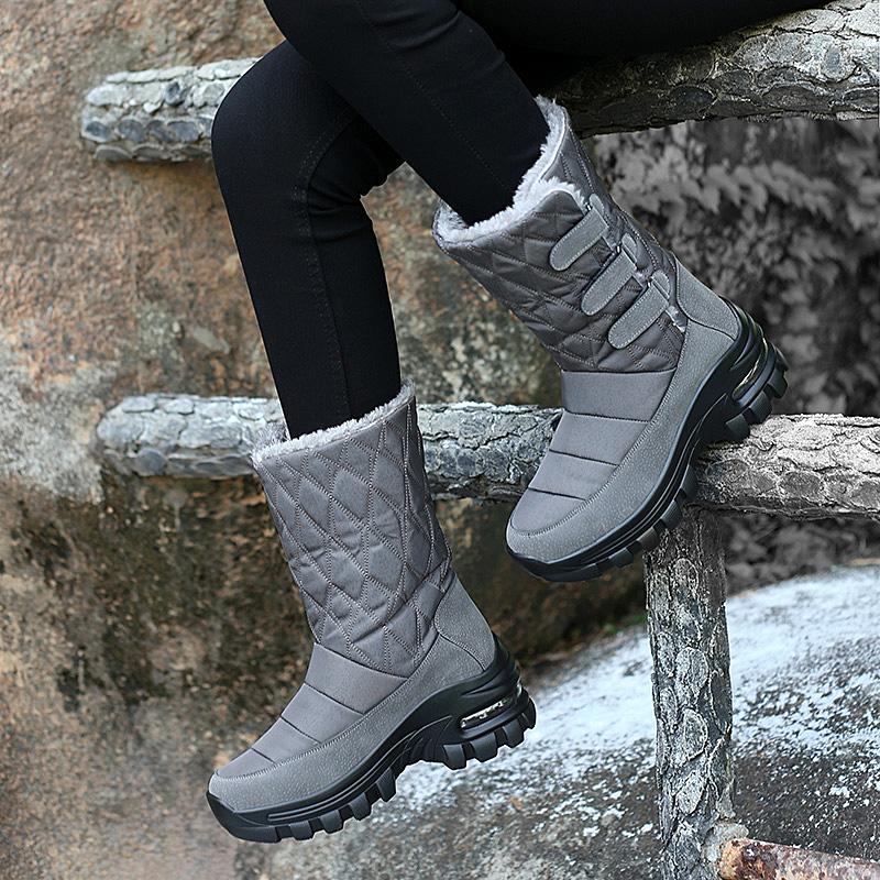 Winter Schneestiefel Damen Anti-Rutsch Warm Weich Plüsch Wanderschuhe Damen Warm Halten Dicksohlig High-Top Outdoor Knöchelstiefel Damen