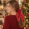 Christmas Party Hair Decorations Scrunchies with Bows Soft Satin Elastic Ties for Women Holiday Gift Accessories Snowflake Elk Tree Print