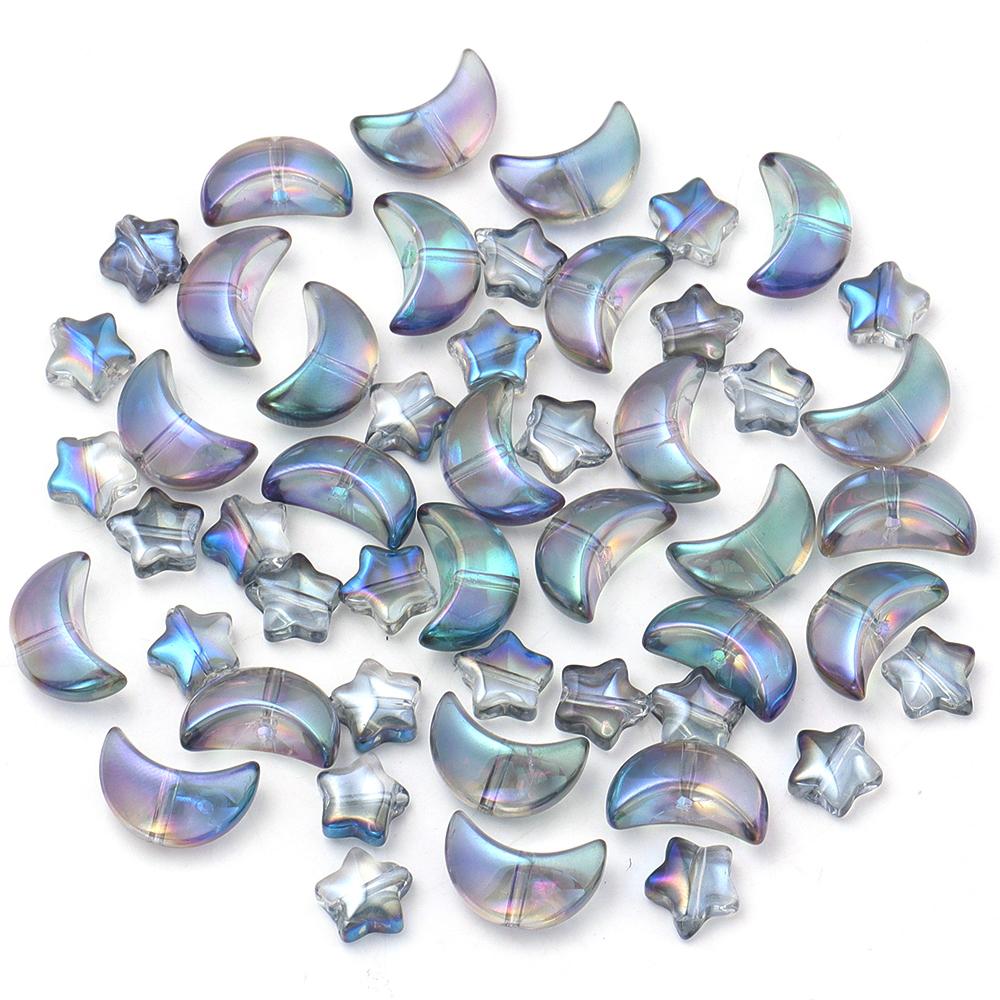 50Pcs Colored Crystal Glass Beads Mixed Star Moon Loose Pendant Beads For DIY Crafts Jewelry Handmade Earring Necklace Accessory