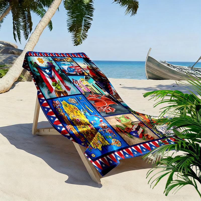 Puerto Rico Print Beach Towel, Large Soft Quick Dry Towel for Beach Camping Swimming