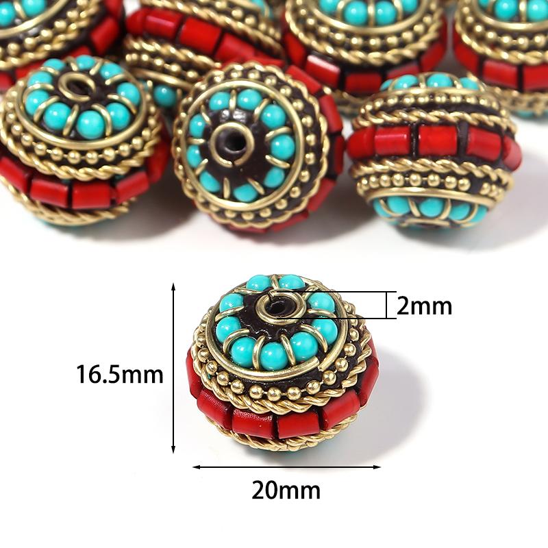 

13/18/20mm Round Resin Indonesian Beads With Metal National Style Spacer Loose Bead For Jewelry Making Bracelet Supplies