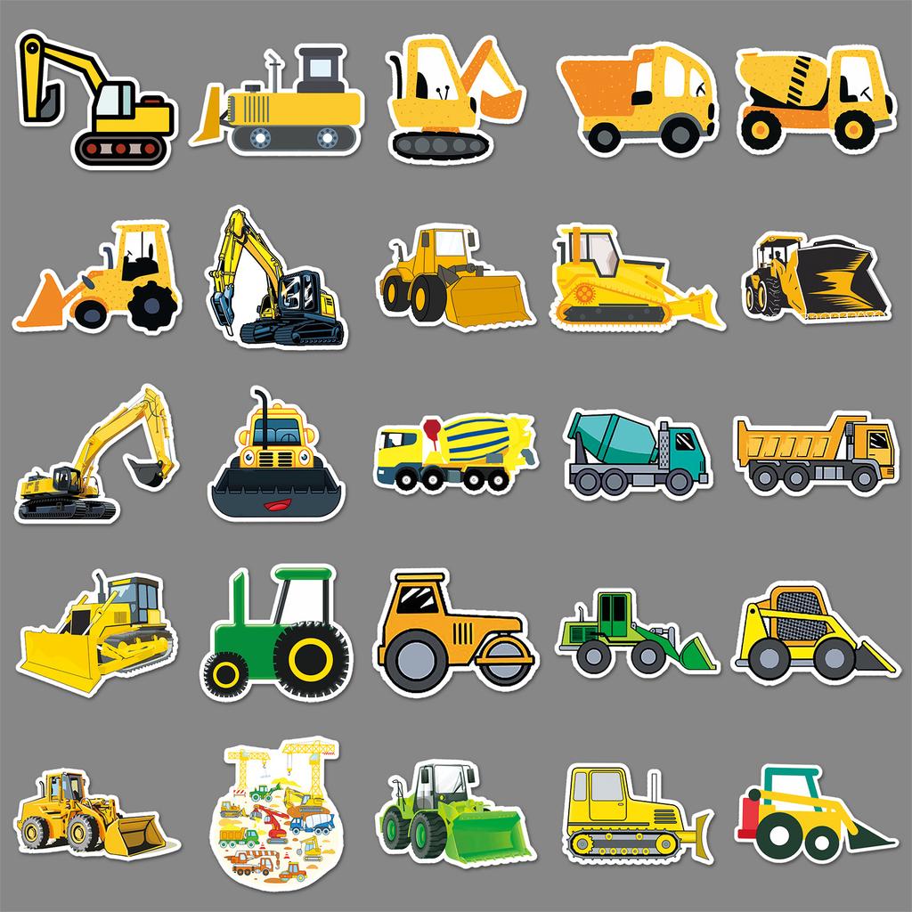 50 Engineering Vehicle Graffiti Cartoon Children's Handbook Skateboard Suitcase Waterproof Sticker