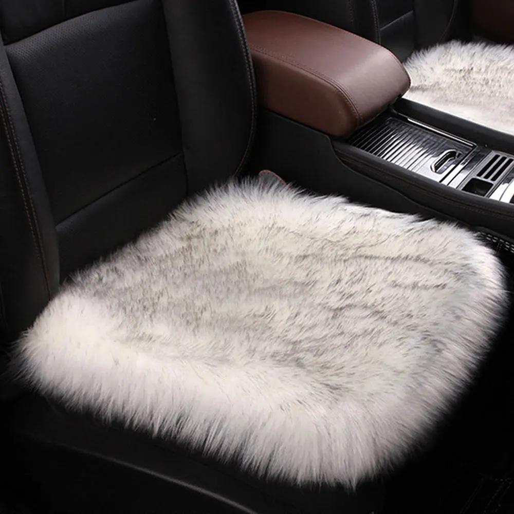 1Pc Fashion Warm Car Seat Cover Plush Winter White Universal Automotive Interior Faux Wool Universal Car Seat Cushion Warm