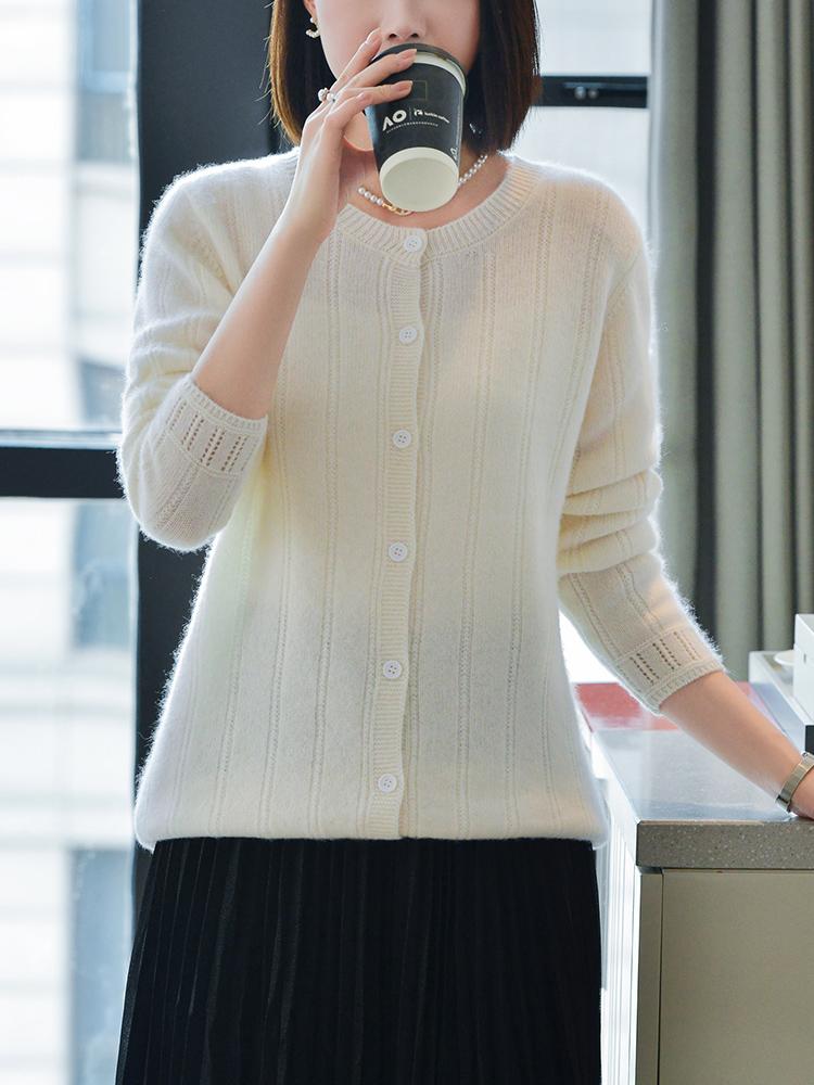 Dámský kašmírový kardigan Qinghe kašmír 30% kašmír 70% vlna podzimní a zimní kašmírový kardigan měkký a teplý