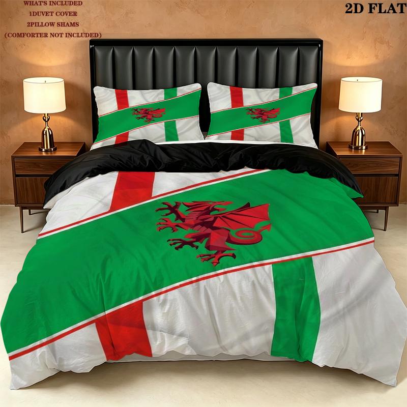 Y Ddraig Goch Pattern Bedding uilt Set uilt Cover Pillowcase Home Decoration Birthday Gift (1 * duvet cover + 2 * pillowcase without core)