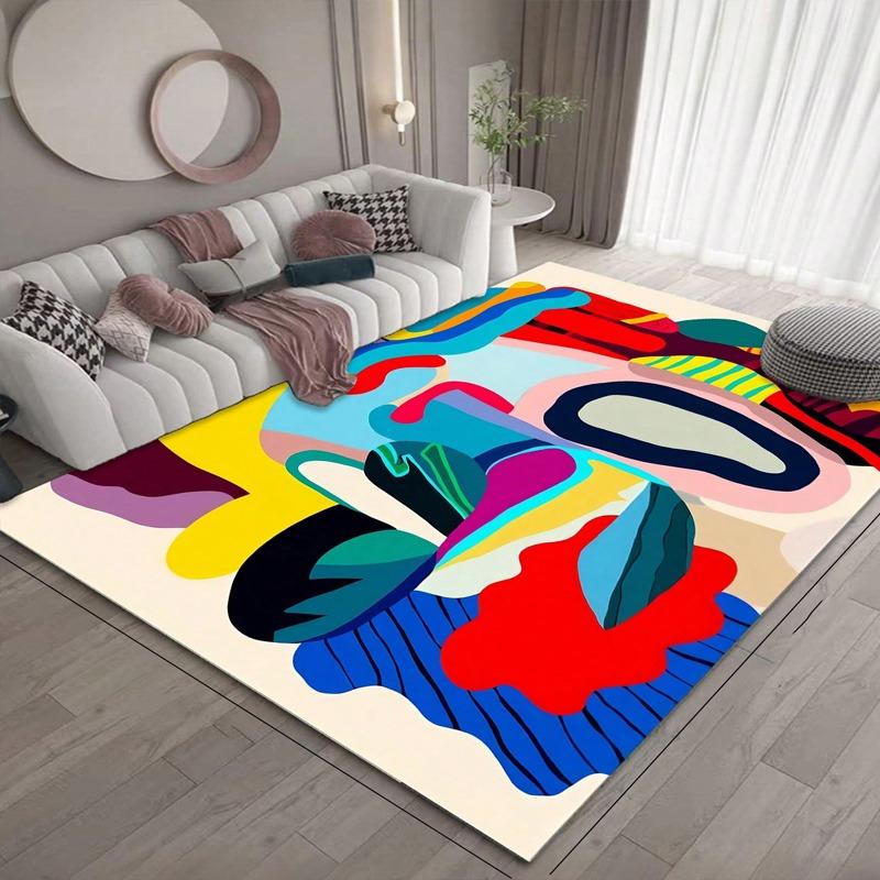 1pc Geometric Abstract Style Carpet Ultra-Fine Fiber Short Plush Soft And Bedroom Dining Room Living Room Hall Home Room Decor