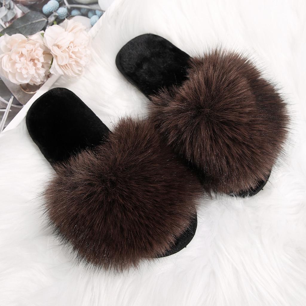 Toamna 2025, noua modă europeană și americană versatilă pentru patru sezoane, papuci de pluș cu fund plat și un singur cuvânt pentru celebrități de internet, papuci pufoși