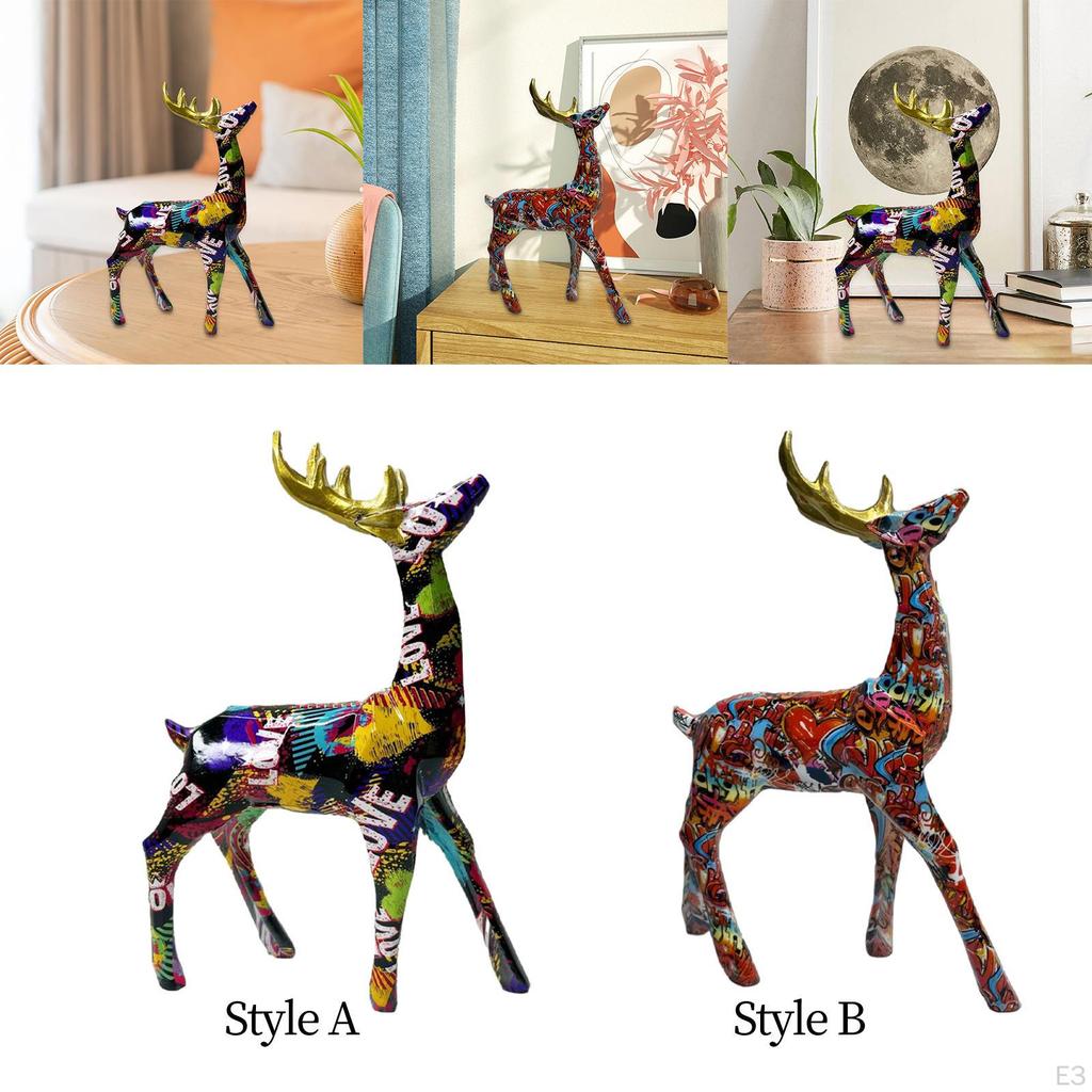 Colorful Standing Deer Statues Reindeer Figurines Christmas Ornament Xmas Crafts Desk Collection for