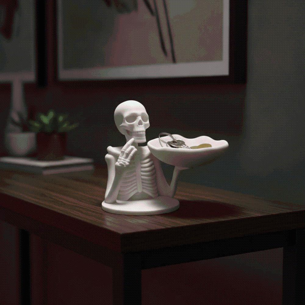 Matte White Skeleton Candy Bowl Bone Shape Spooky Jewelry Dish Skull Tray Decor Gift Seekers