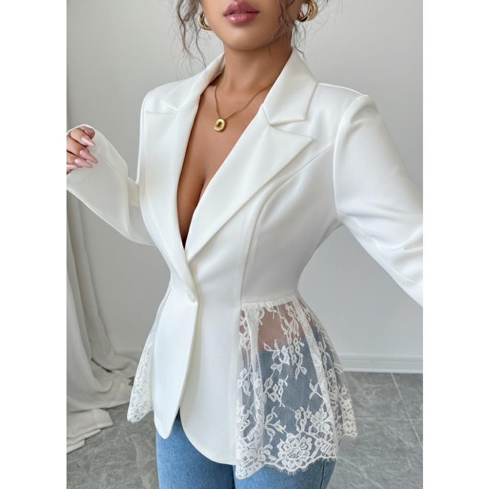 Fashionable Women's Western-style Suit Jacket with Lace Trim, Stylish, Versatile, Sexy, Slimming, Single-button, New Style, Casual Suit Jacket