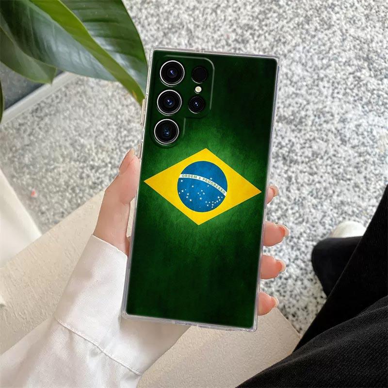 Brazil Football Brazilian Flag Phone Case S25Ultra For Samsung Galaxy S25 S24 S23 S21 Ultra S20 FE S22 Plus A35 A55 Clear Cover