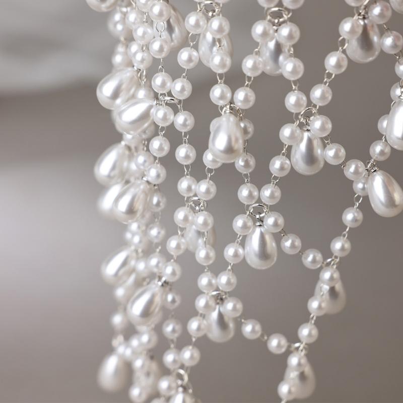 Women Hairband Pearls Hair Jewelry Bridal Modern Blingbling Tassels Pearls for Bride Wedding Party Head Cluster