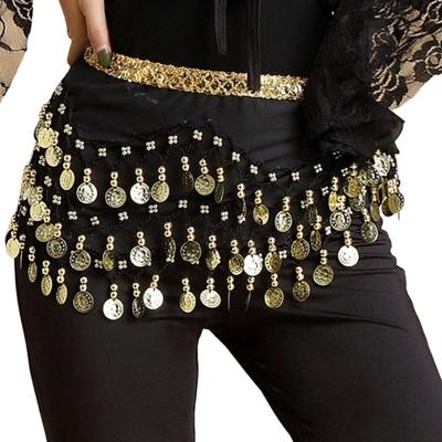 Modischer Bauchtanz-Hüftschal mit Quasten und goldfarbenen Münz-Pailletten, Taillenkette, Damen Gürtel, Rock, Show Kostüme