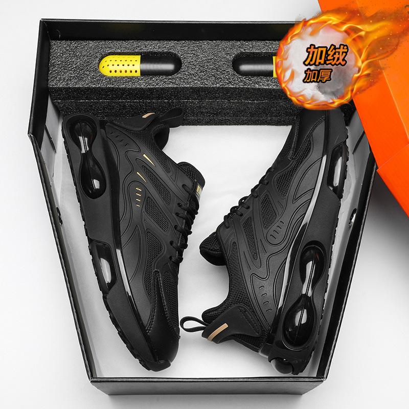 Men's shoes 2024 new winter velvet thickened black two cotton sports shoes youth air cushion shock absorption running tide shoes