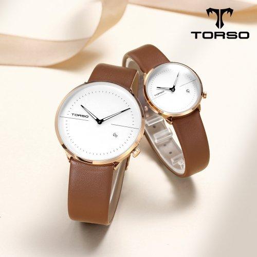 

[TORSO] TORSO Silent Two-Hand Simply Date Couple Unisex Leather Watch T77L-RSBR T77L-M-RSBR