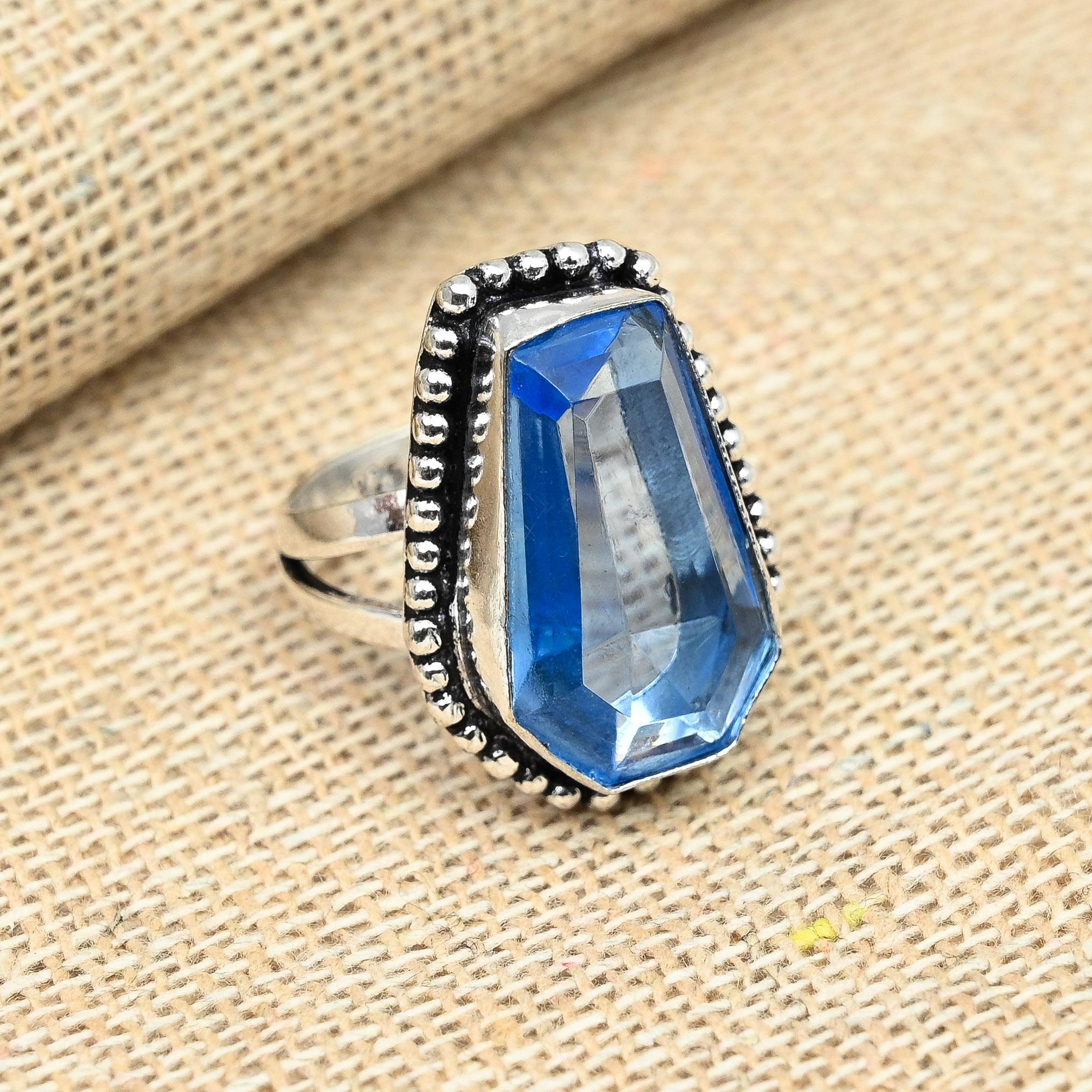 

Кольцо из стерлингового серебра 925 пробы с синим топазом и драгоценным камнем, красивые женские ювелирные изделия ручной работы всех размеров 12 синий