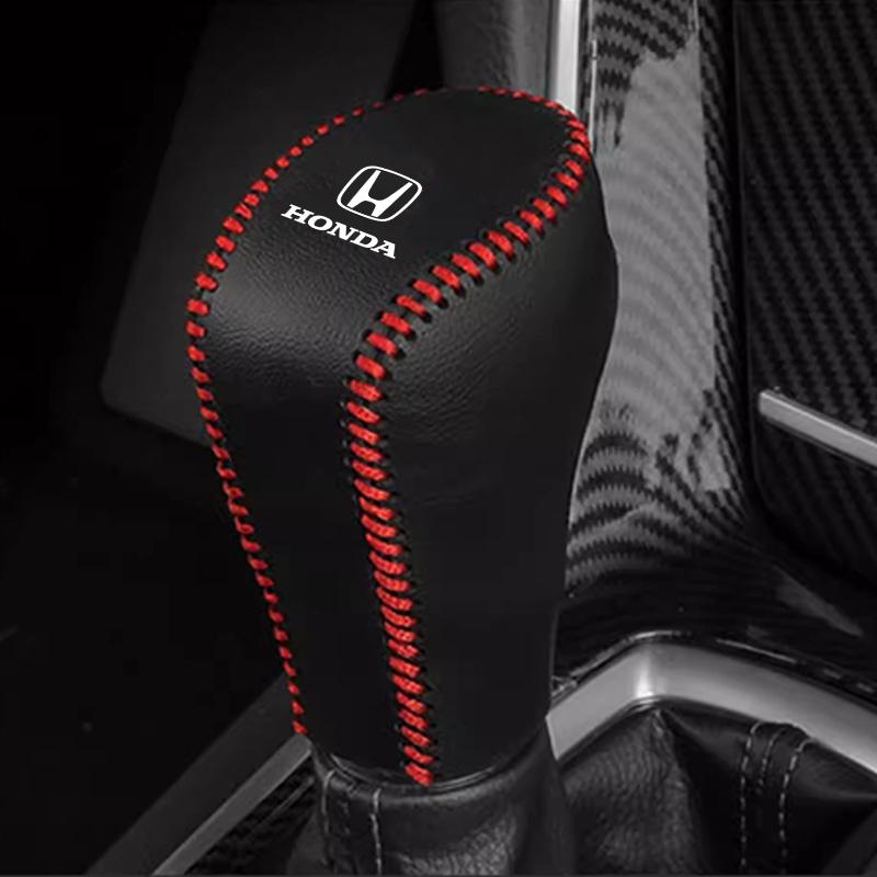 Car Logo Shift Cover Leather Handbrake Shift Sleeve Accessories For Honda Civic Accord CRV Fit Jazz Transalp CBR cb500x Odyssey akd256