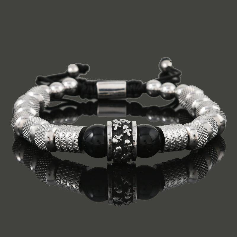 

Luxury Tiger Stone Stainless Steel Beads Skull Charm Man Bracelet Handmade Jewelry Men Gift