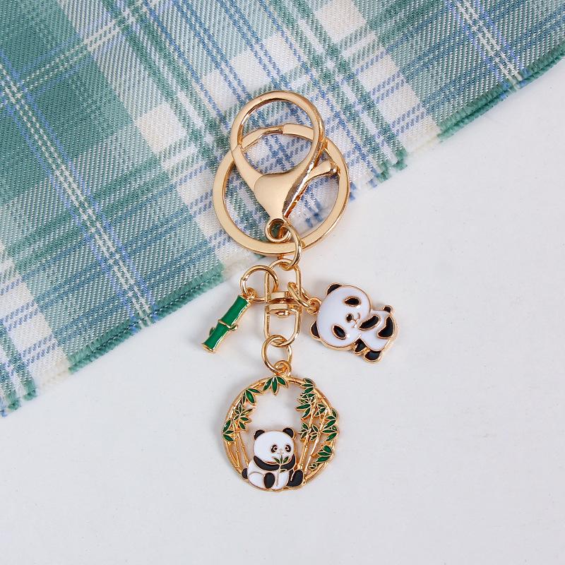 Panda Bamboo Cartoon Metal Keychain Pendant - Cute Alloy Accessory
