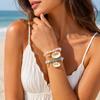 Vnox Summer Boho Imitation Pearl Shell Starfish Charms Bracelet Natural Stones Beaded Bracelet Vacation Holiday Beach Jewelry