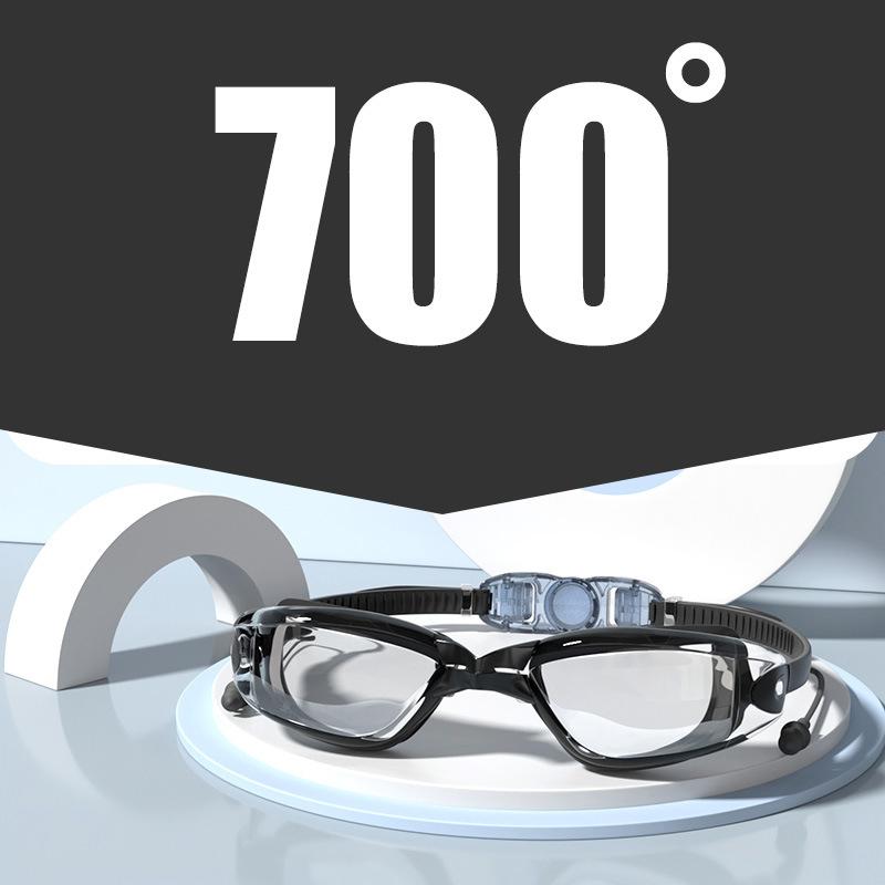 -1.5~-8.0 Adult Myopia Swimming Goggles Waterproof Anti-fog HD Transparent Electroplated Large Frame With Earplugs