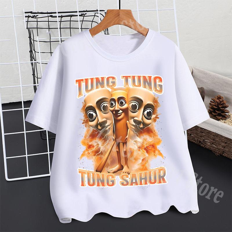 2025 Tralalero Tralala T-shirt Boys Summer Tungtung Sahur Brainrot Short Sleeve Children Anime Figures Tees Tops Kids Clothes Gift