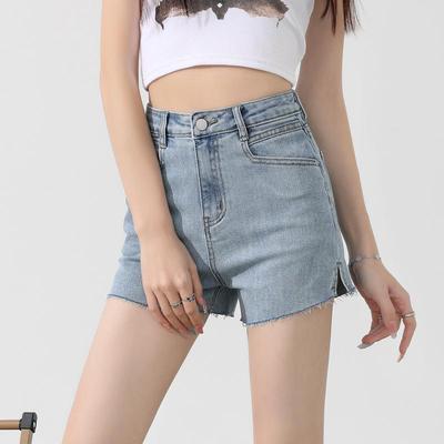 Kadın Yüksek Bel Lastikli Denim Şort - Yazlık İnce, Bol, Üç Çeyrek Boy, Yırtmaçlı