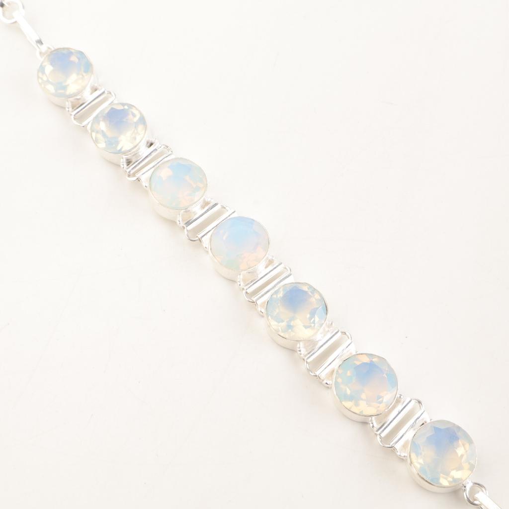 Milky Opal Gemstone 925 Sterling Silver Jewelry Handmade Bracelet9" Gift For Mom RB-7-15