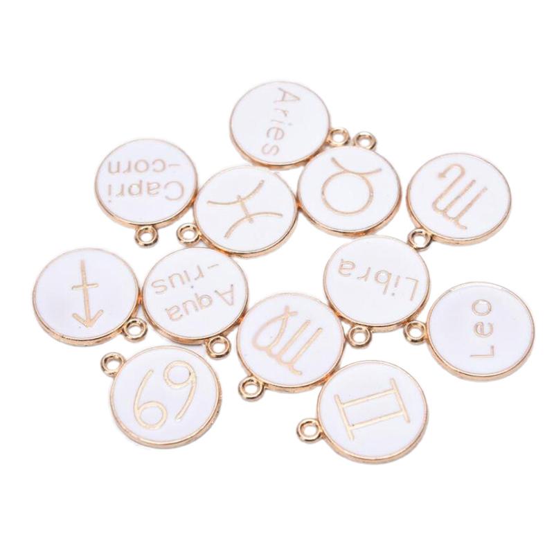 

12Pcs Enamel Constellation Charms Double Side Pendant Jewelry Making Accessories 15*12mm белый