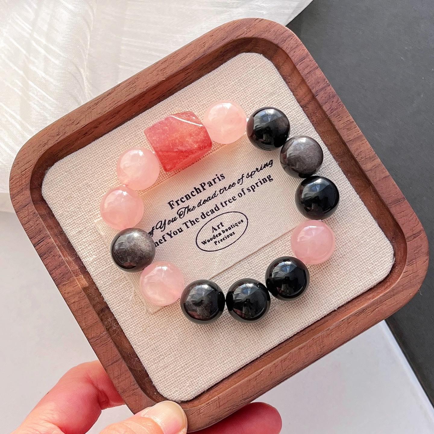 14Mm High Quality Silver Obsidian Madagascar Powder Crystal Strawberry Crystal Bracelet Bracelet