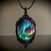 Vintage Style Glass Pendant Necklace with Oval Frame and Intricate Metalwork Featuring Northern Lights Scenic Design Suitable for Everyday Wear