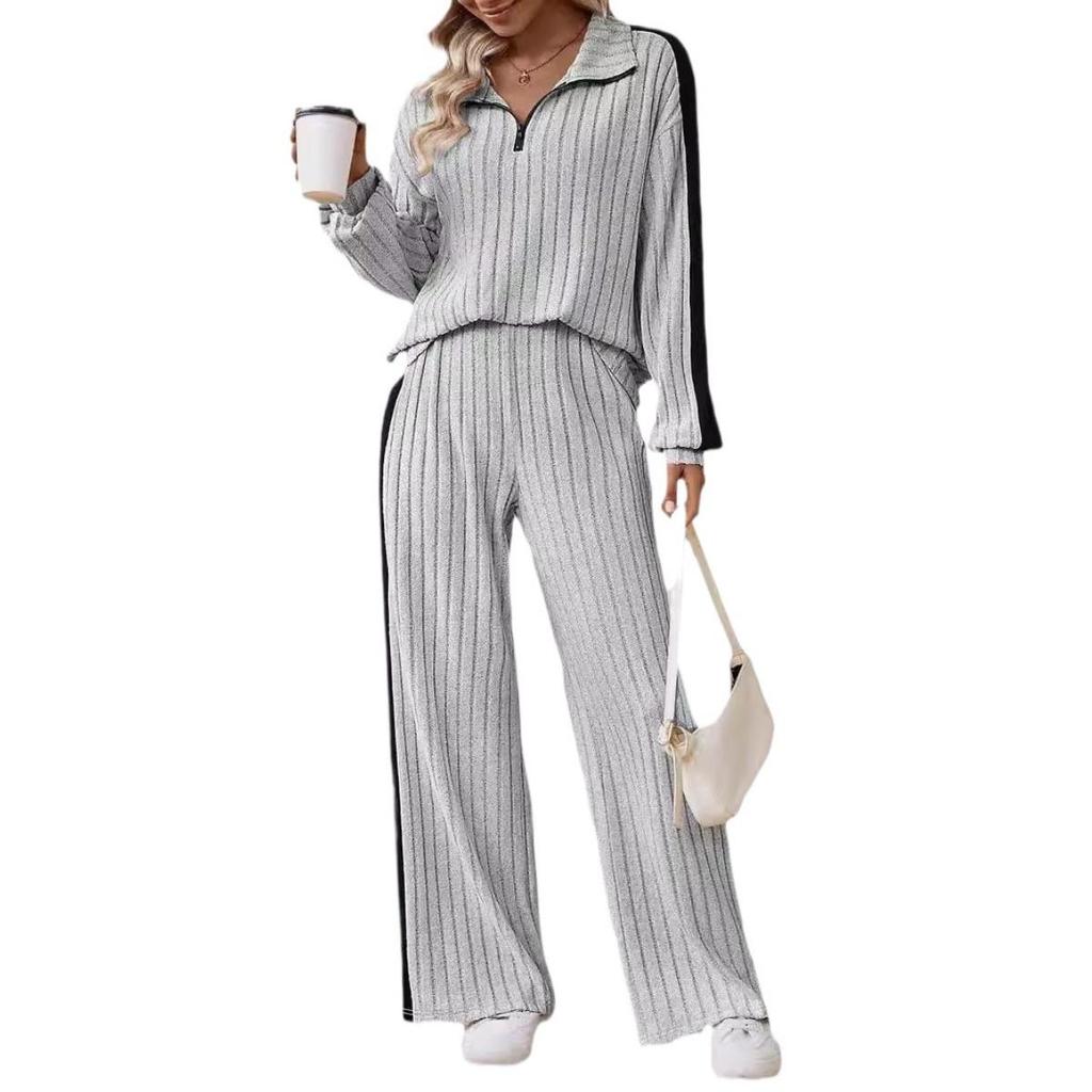 Large Casual Design Sweatshirt Wide Leg Pants Two-piece Set for Women's Clothing