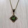Vintage Bronze Cross Pendant Necklace With Green Stone For Gothic Gothic Gothic Style Jewelry