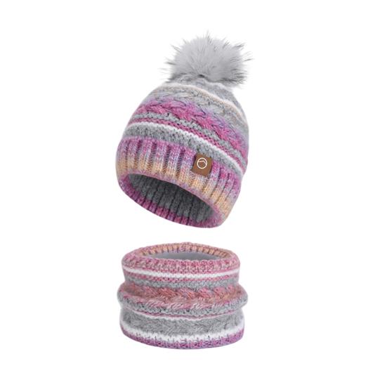 2Pcs/Set Winter Hat Scarf Set Thickened Velvet Lining Colorful Versatile Elastic Fit