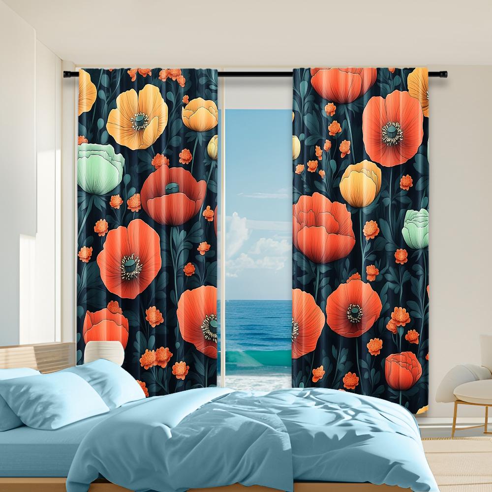 

Set Of 2 Versatile Polyester Transparent Curtains Home Decoration Dark Floral Use Bedrooms Living Rooms Made Sitting Room Window Treatment W100*H70(CM)-Hooks&2PCS