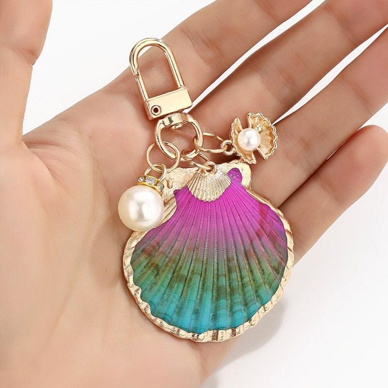 1pc Keyring Pendant Asymmetrical Imitation Pearl Naturally Shell Bag Accessory Keychain Starfish Shell