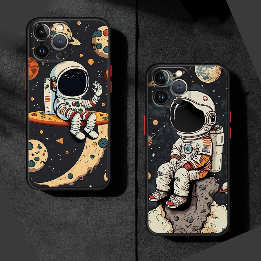 Cartoon Astronaut Phone Case for iPhone 16 11Pro 13 Mini 7 8 Plus XS Max SE XR 14 Pro 15Pro 12 Matte Cover
