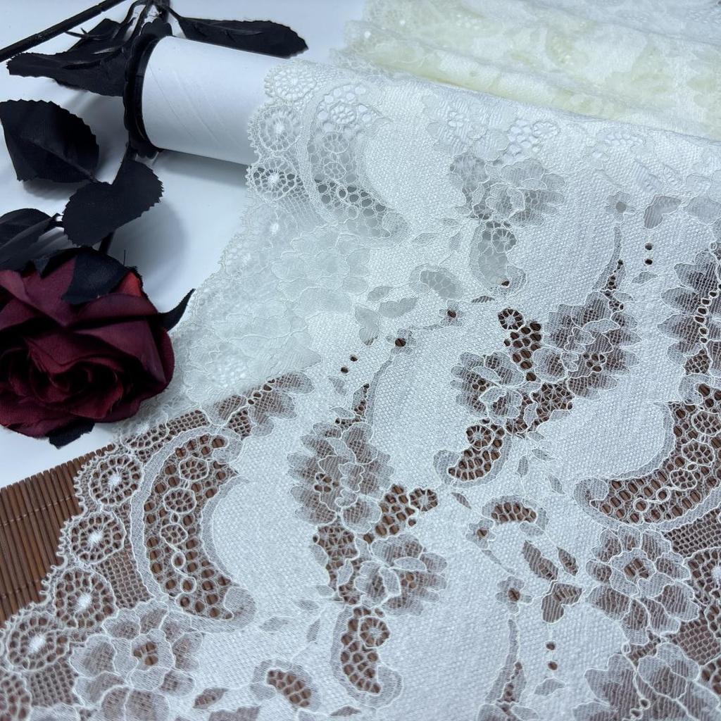 19cm Wide Cream White Stretch Lace, Elastane Sewing lace fabric for Lingerie, Bra, Underwear, Garment, Sewing & Crafting